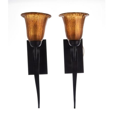 Amber Glow Metal & Glass Wall Sconces