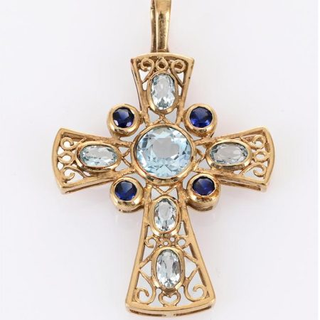 Sapphire & Topaz Cross Pendant