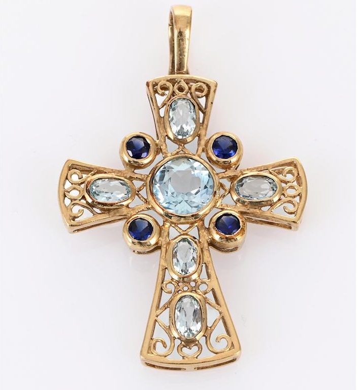 Sapphire & Topaz Cross Pendant