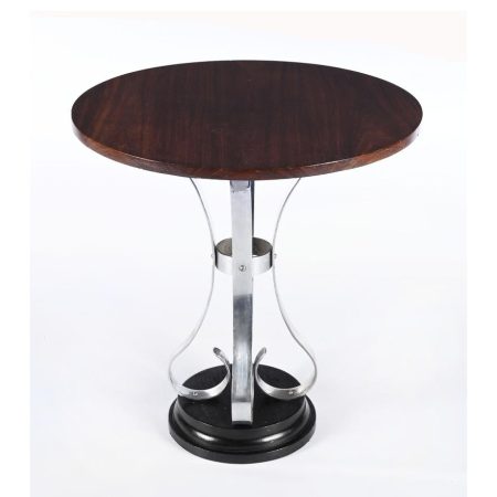 Circular Teak & Chrome Side Table